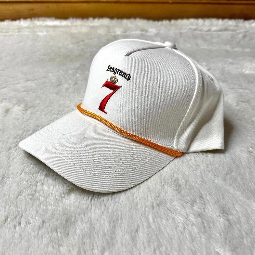 NEW Vintage Seagram's 7 Crown Whiskey Rope Trucker Cap White
